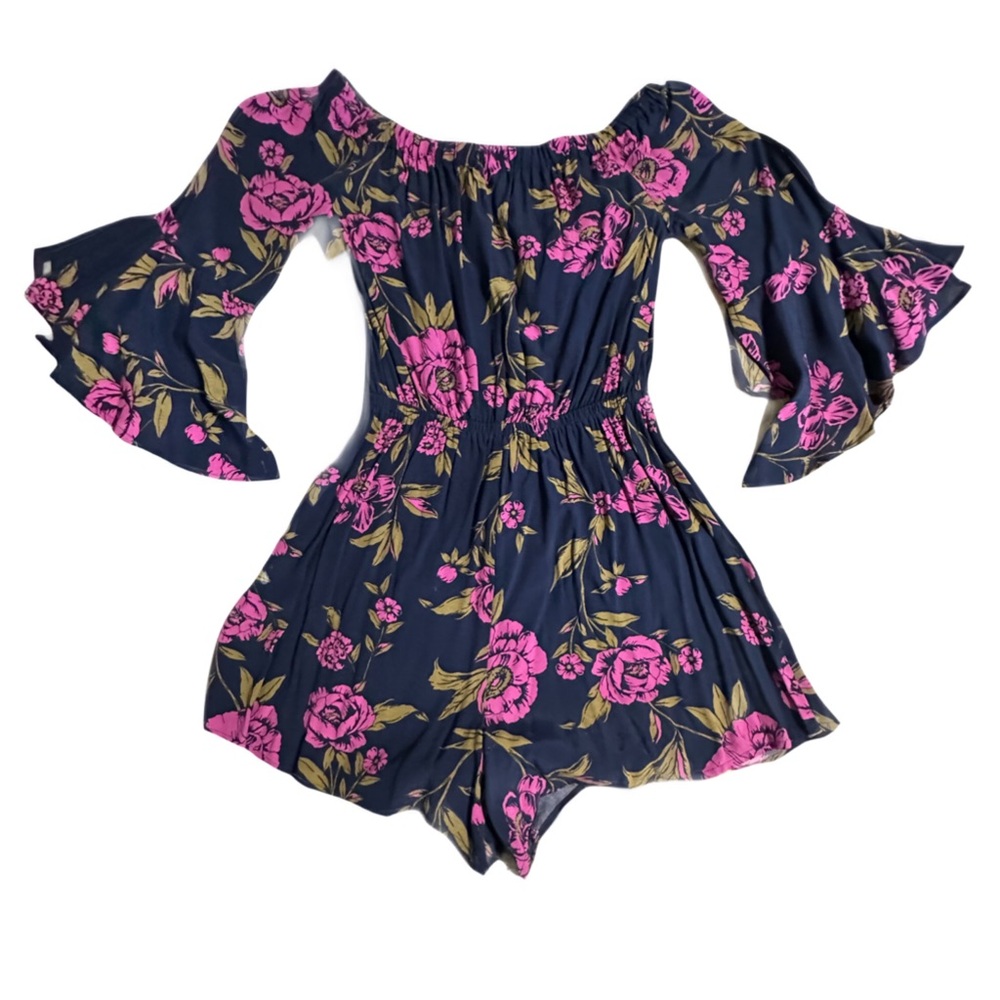 Express Navy and Pink Floral Romper